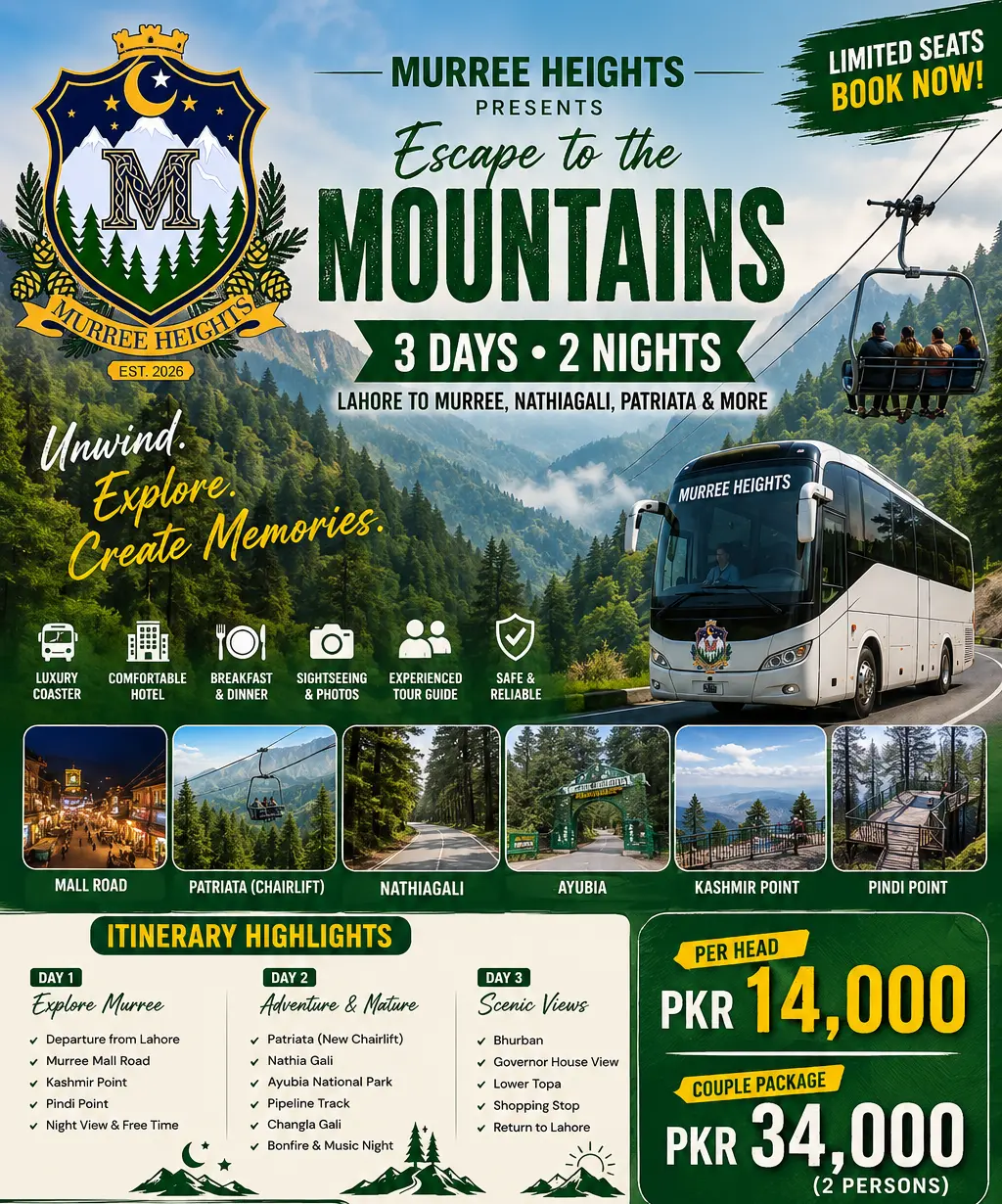 Lahore to Murree Tour — 21 July 2026 departure